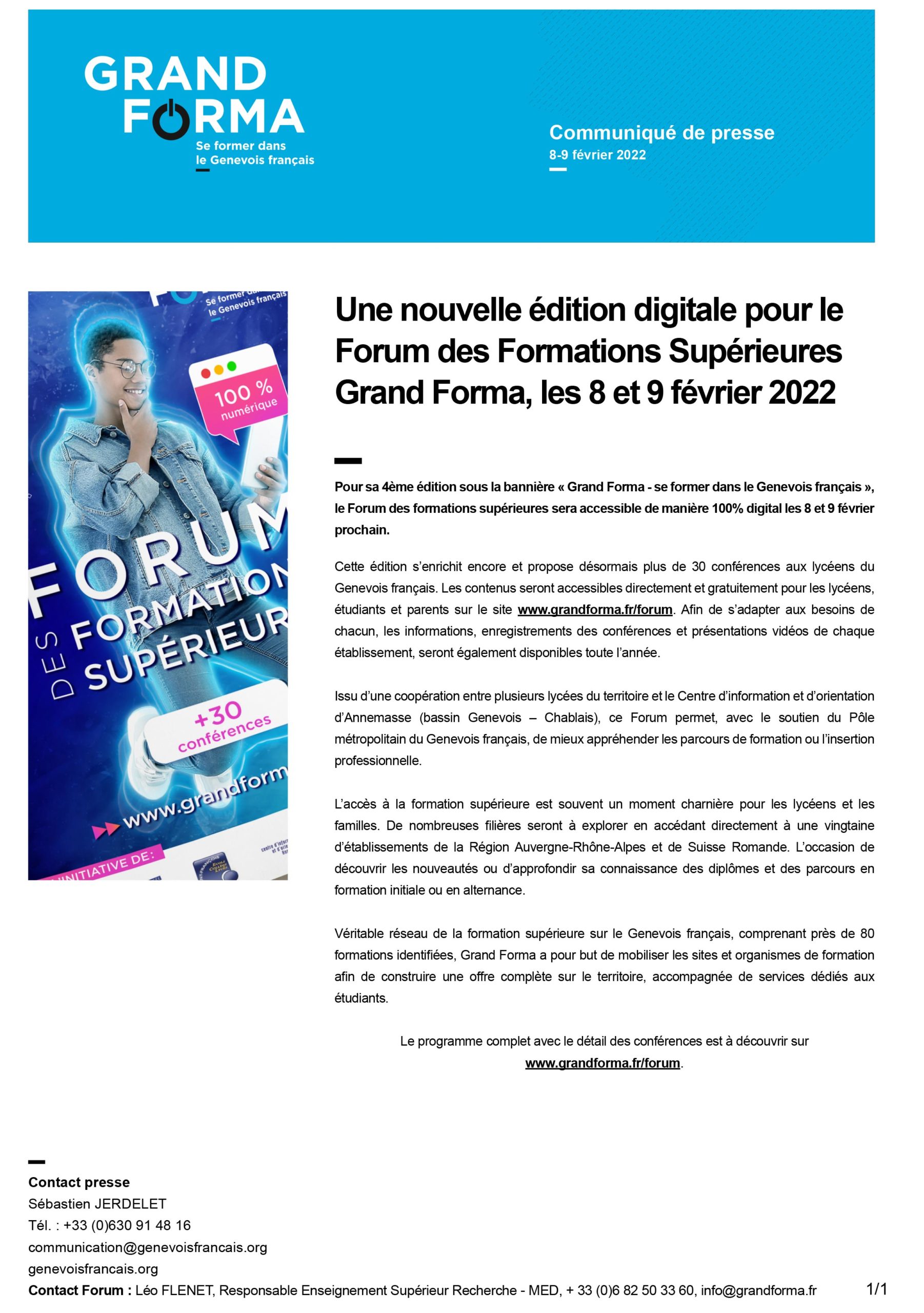 Communiqué de presse Forum des formations Grand Forma 2022